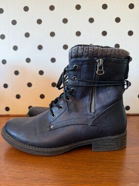 Taxi Navy Blue Lace-Up Boots Combat Ankle Boots Size 37